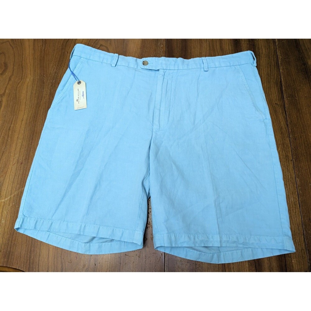 Peter Millar Shorts Mens 36 Blue Seaside Linen Cotton Silk Chino 9 Inseam
